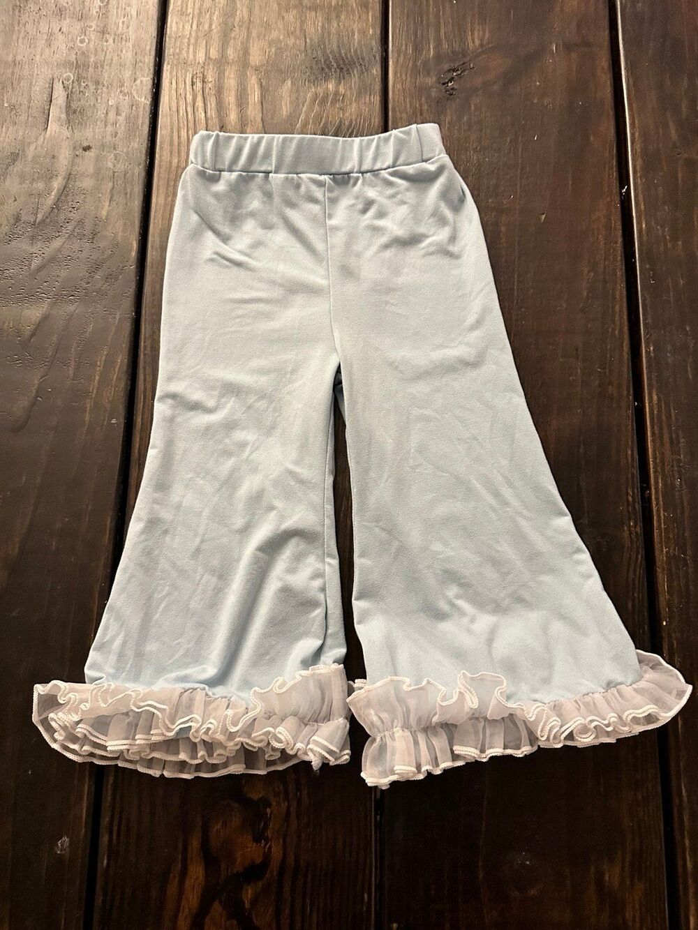 Baileys Blossoms Flare Pants Baby Blue W/White Lace Fringe Size 2T